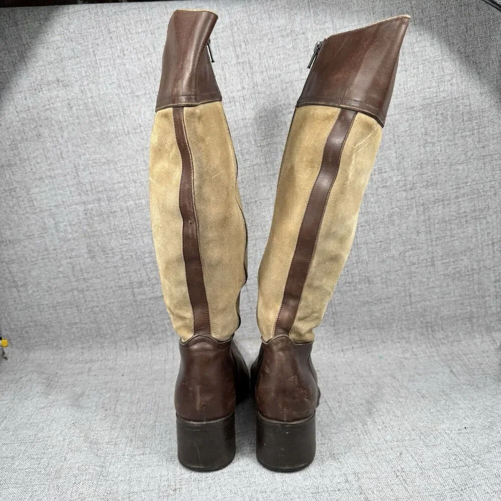 Coach Boots Womens 8.5 B Olivia Knee High Riding Two Tone Brown Leather Suede